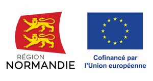 Logos de la Région Normandie et du projet bénéficiaire de l'Union Européenne cote à cote